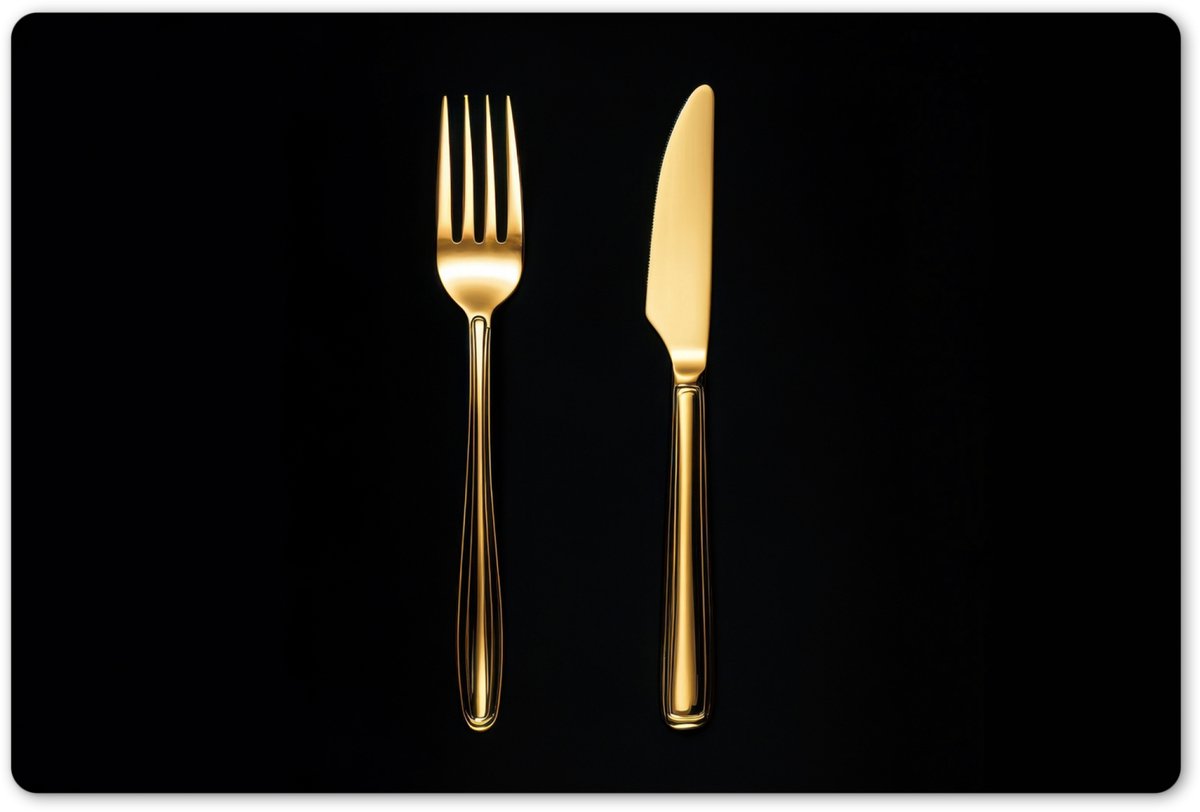 Placemats 45x30 cm - Placemat kunststof - 1 stuk - Bestek - Goud - Mes - Vork - Borden onderleggers - Decoratie voor op tafel - Keuken tafeldecoratie accessoires - Vinyl onderlegger - Tafelversiering