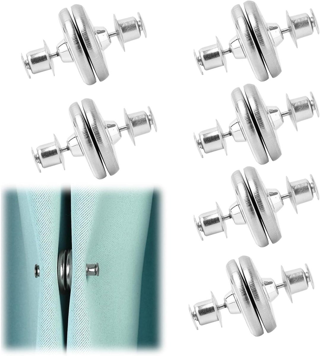 Gordijnmagneten - Gordijnclips - Gordijnen Sluiten - Roestvrij Legering - 6 stuks - Zilver