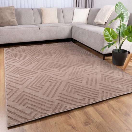 Tapis taupe lavable à poils courts avec antidérapant style Koho Japandi lavable à 30° - 200x290cm - Moderne - Salon - Chambre - Salle à manger