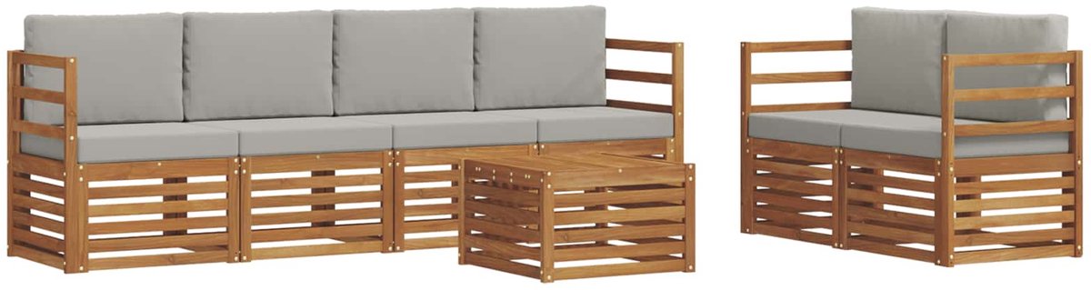 vidaXL Buiten - bank - set - 7 - st - 6-zits - Naturel - en - lichtgrijs Naturel en lichtgrijs