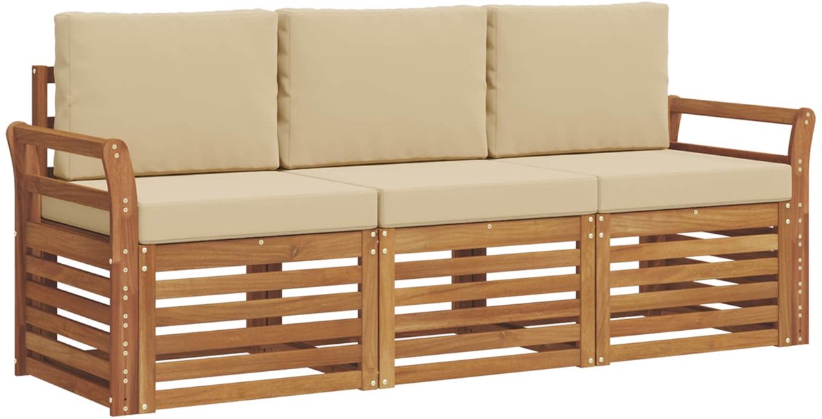 vidaXL Buiten - bank - set - 3 - st - 3-zits - Natuurlijk - en - Beige Natuurlijk en Beige
