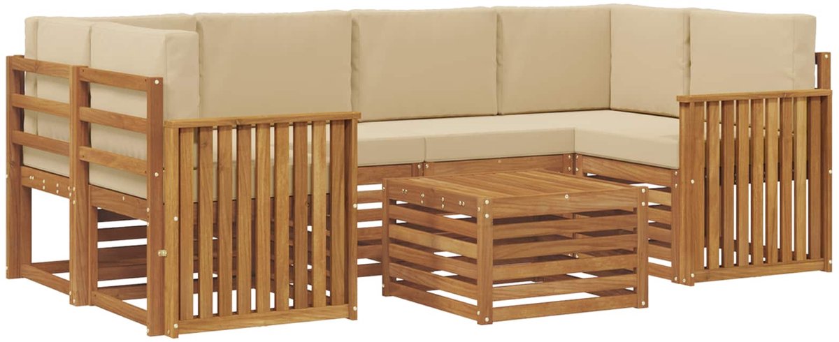 vidaXL Buiten - bank - set - 7 - st - 6-zits - Natuurlijk - en - Beige Natuurlijk en Beige