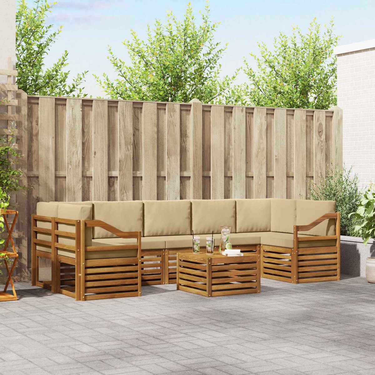 vidaXL Buiten - bank - set - 8 - st - 7-zits - Natuurlijk - en - Beige Natuurlijk en Beige