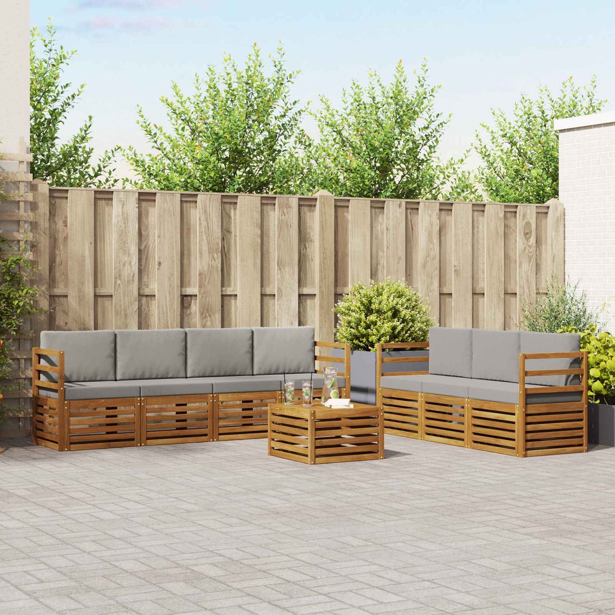 vidaXL Sofa-Sets - 8 - st - Naturel - en - lichtgrijs - 59 - x - 59 - x - 37 - cm Naturel en lichtgrijs