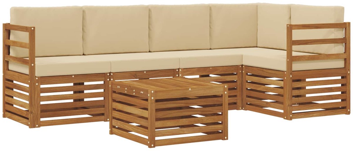 vidaXL Buiten - bank - set - 6 - st - 5-zits - Natuurlijk - en - Beige Natuurlijk en Beige