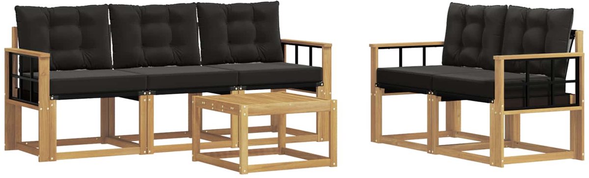 vidaXL Buiten - bank - set - 6 - st - 5-zits - Wit - en - zwart Wit en zwart