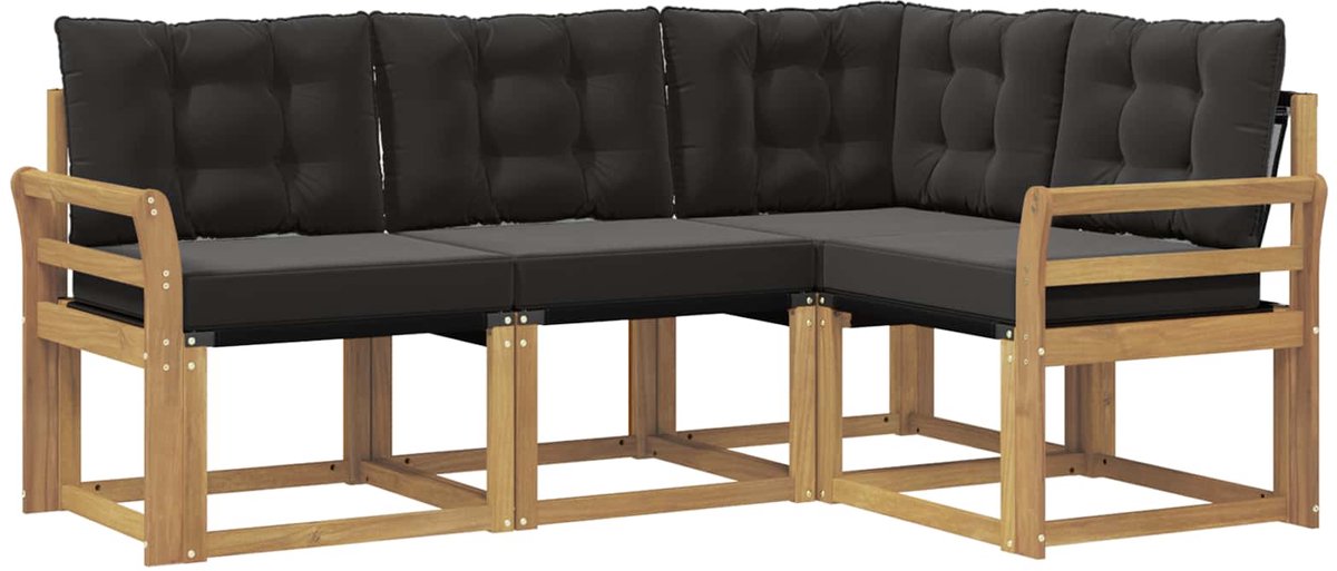 vidaXL Buiten - bank - set - 4 - st - 4-zits - Wit - en - zwart Wit en zwart