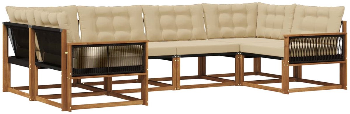 vidaXL Buiten - bank - set - 6 - st - 6-zits - Natuurlijk - en - Beige Natuurlijk en Beige