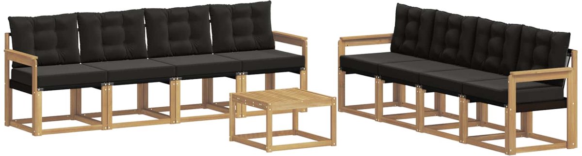 vidaXL Buiten - bank - set - 9 - st - 8-zits - Wit - en - zwart Wit en zwart