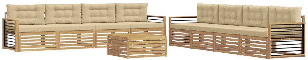vidaXL Buiten - bank - set - 9 - st - 8-zits - Wit - en - Beige - Polyester Wit en beige