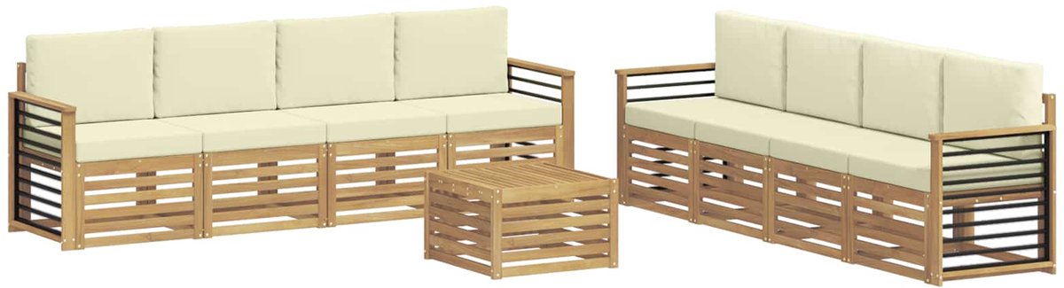 vidaXL Buiten - bank - set - 9 - st - 8-zits - Wit - en - crèmekleurig - Polyester Wit en crèmekleurig