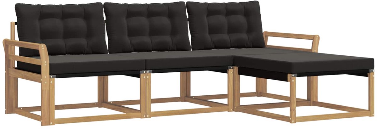 vidaXL Buiten - bank - set - 4 - st - 4-zits - Wit - en - zwart Wit en zwart