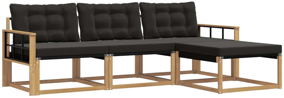 vidaXL Buiten - bank - set - 4 - st - 4-zits - Wit - en - zwart Wit en zwart