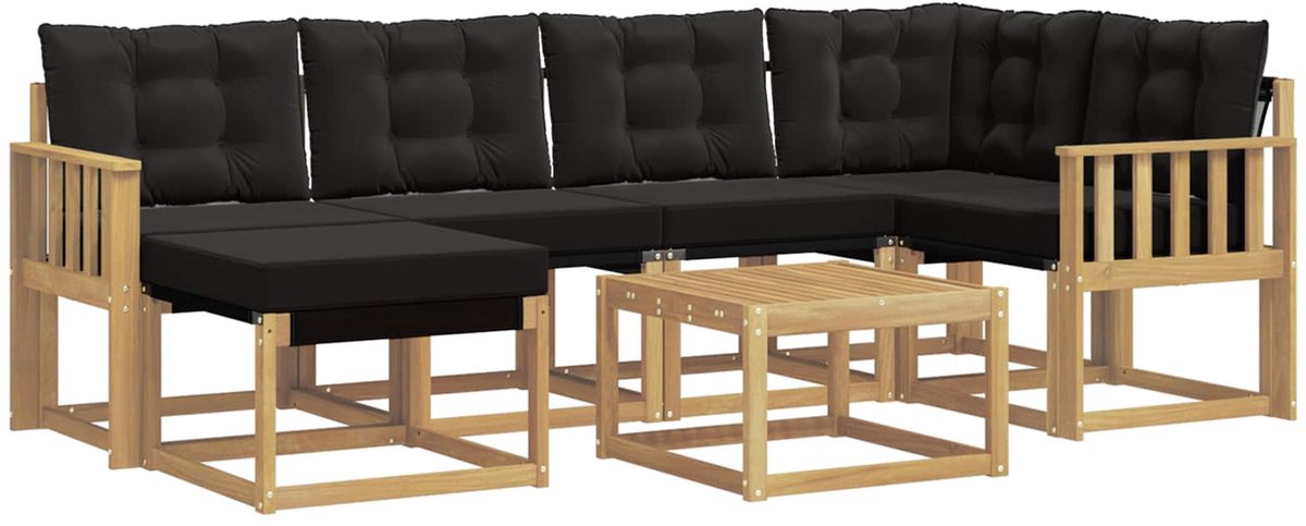 vidaXL Buiten - bank - set - 7 - st - 6-zits - Wit - en - zwart Wit en zwart