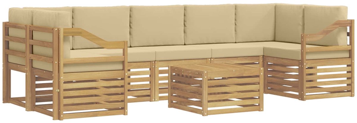 vidaXL Buiten - bank - set - 8 - st - 7-zits - Wit - en - Beige - Polyester Wit en Beige