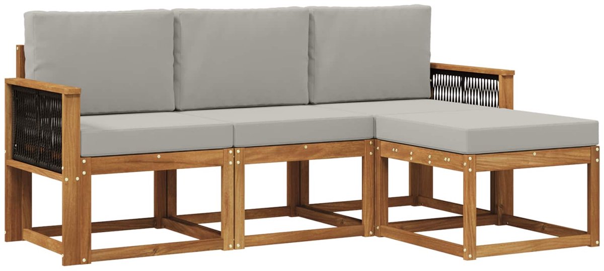 vidaXL Buiten - bank - set - 4 - st - 3-zits - Naturel - en - lichtgrijs Naturel en lichtgrijs