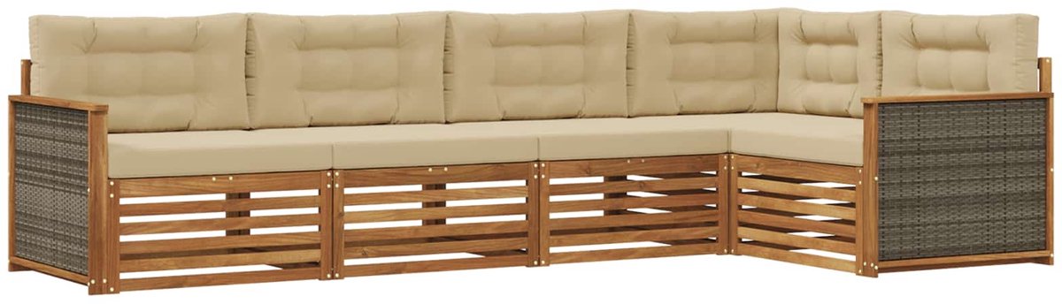 vidaXL Buiten - bank - set - 5 - st - Natuurlijk - en - Beige Natuurlijk en beige