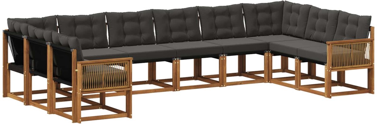 vidaXL Buiten - bank - set - 10 - st - Naturel - en - Zwart Naturel en Zwart