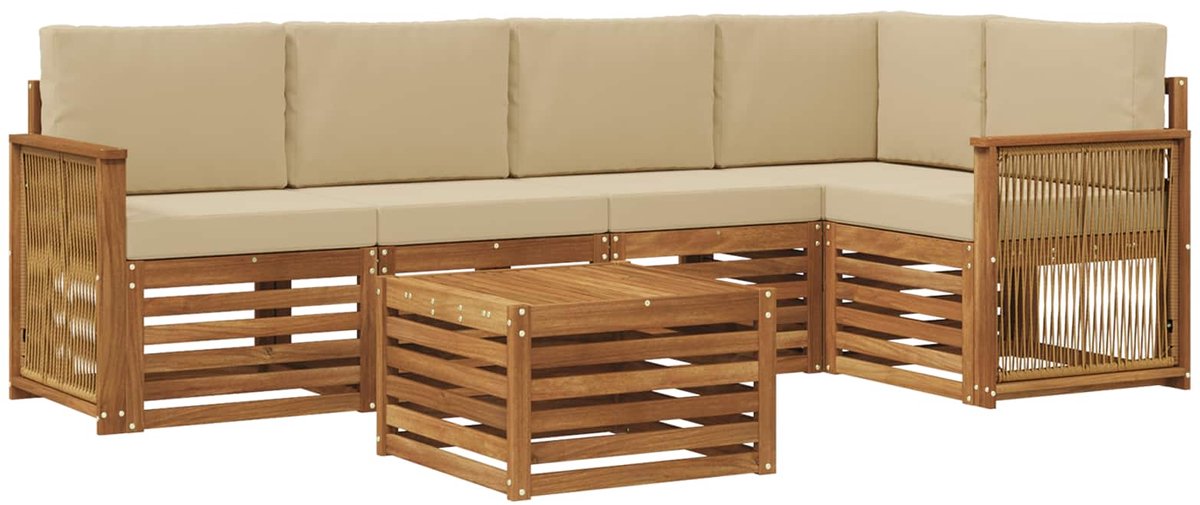 vidaXL Buiten - bank - set - 6 - st - 5-zits - Naturel - Massief - Acacia - Hout