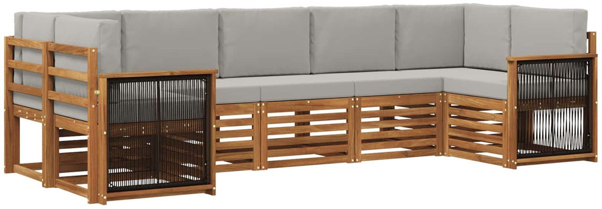 vidaXL Buiten - bank - set - 7 - st - 7-zits - Naturel - en - lichtgrijs Naturel en lichtgrijs
