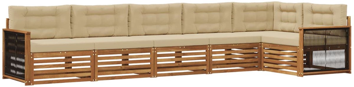 vidaXL Buiten - bank - set - 6 - st - 6-zits - Natuurlijk - en - Beige Natuurlijk en Beige