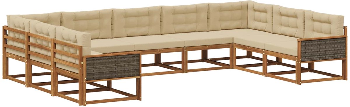 vidaXL Buiten - bank - set - 9 - st - 9-zits - Natuurlijk - en - Beige Natuurlijk en Beige