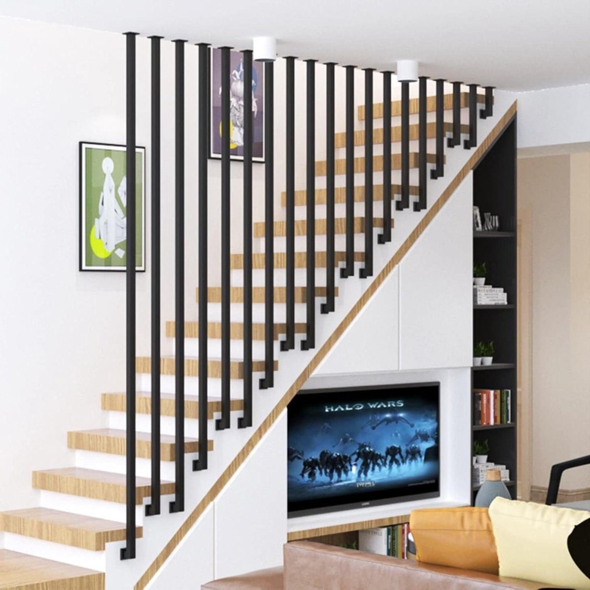 Trapleuning Vierkante Buis - Moderne Leuning L-vorm - Veilig Trap Lopen - Smeedijzer Stevige Structuur - 125 cm - Multi-colored