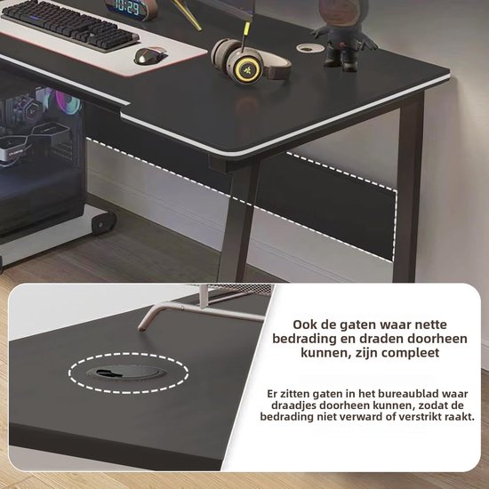Gaming Bureau - Computer bureau - Thuiswerken - Robuuste constructie - 80x50cm - Zwart — afbeelding 4