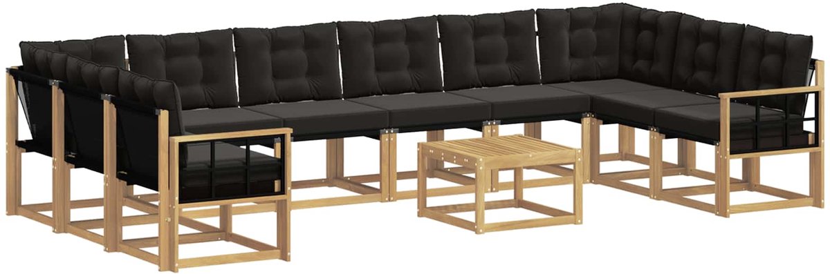 vidaXL Buiten - bank - set - 11 - st - 10-zits - Wit - en - zwart Wit en zwart