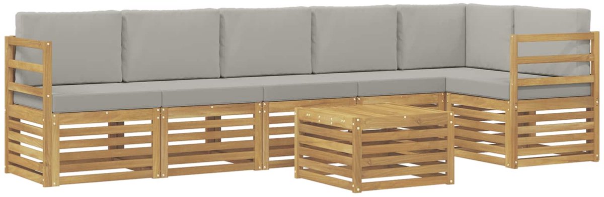 vidaXL Buiten - bank - set - 7 - st - 6-zits - Wit - en - Lichtgrijs - Polyester Wit en Lichtgrijs