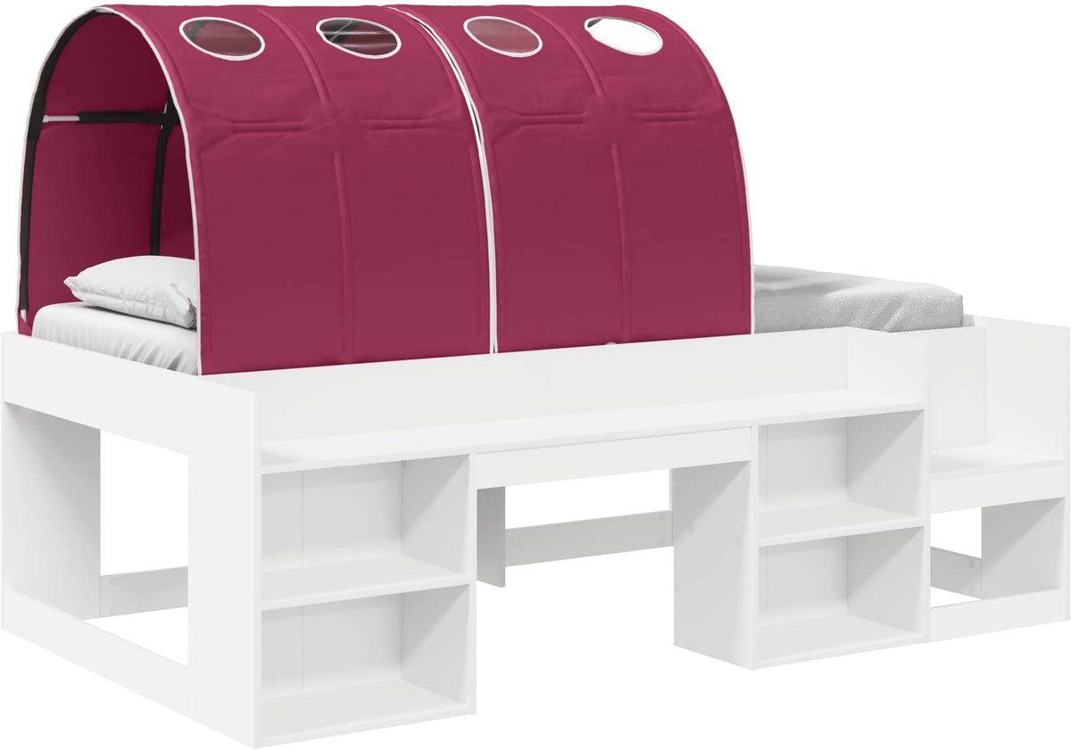 vidaXL Bed - met - Tunnel - met - plank - 3 - st - Wit - en - Rood - Bewerkt - hout Wit en rood