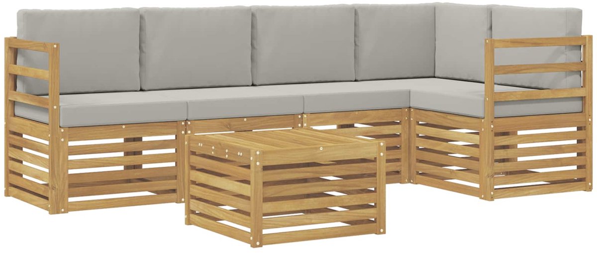 vidaXL Buiten - bank - set - 6 - st - 5-zits - Wit - en - Lichtgrijs - Polyester Wit en Lichtgrijs
