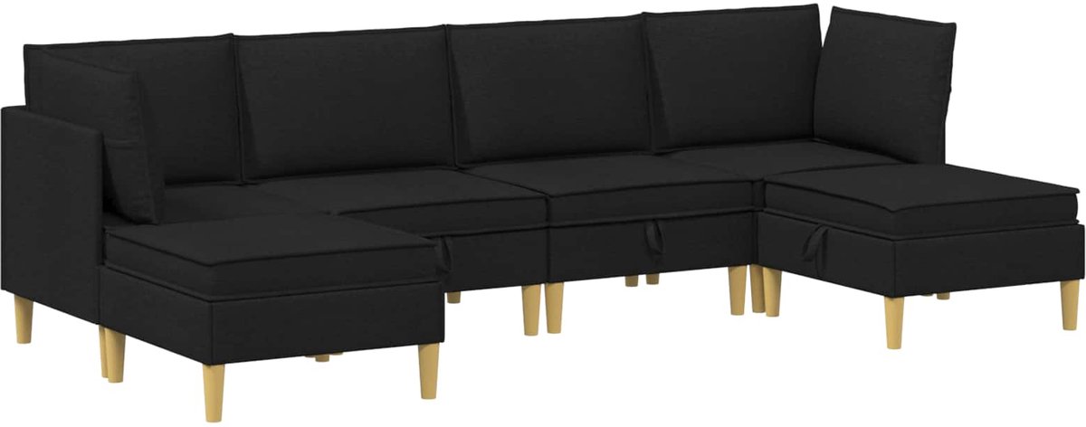 vidaXL Modulaire - bankset - met - opslag - 6 - st - Zwart - 280 - x - 140 - x - 82 - cm - Stof