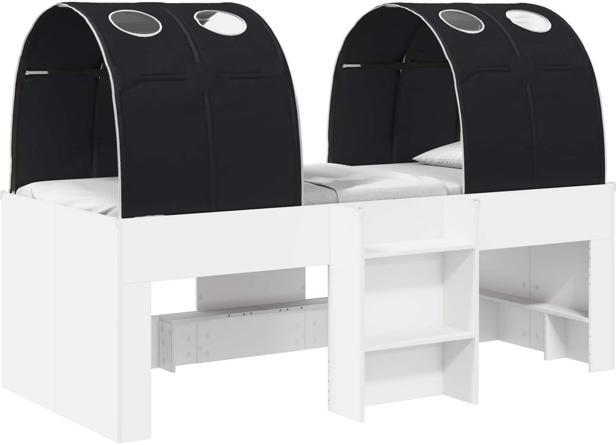 vidaXL Bed - met - Tunnel - 3 - st - Wit - en - zwart - Bewerkt - hout Wit en zwart