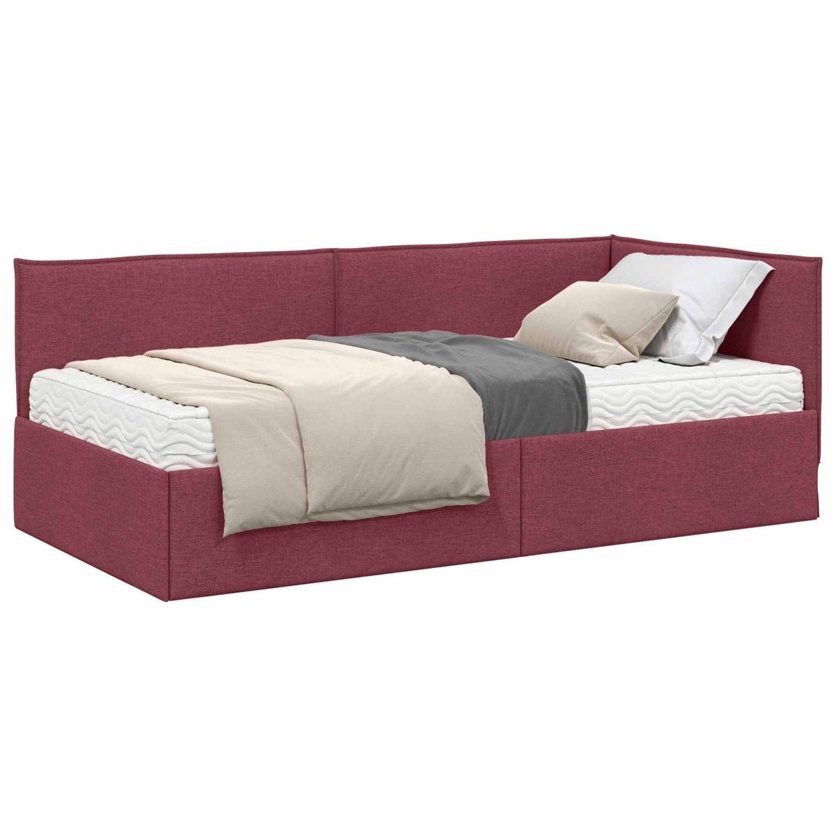 vidaXL Hoekbedframe - met - Matras - 2 - st - Wijnrood - 90 - x - 190 - cm - Fluweel