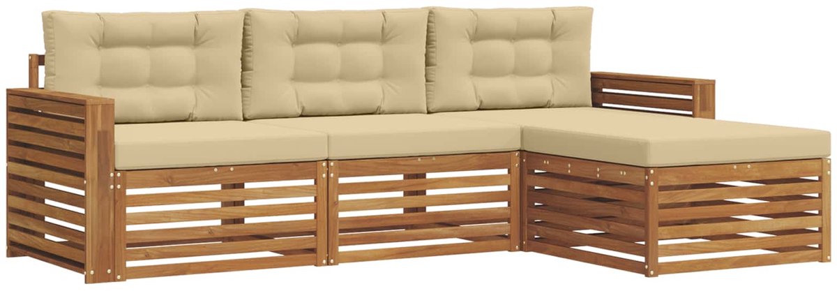 vidaXL Buiten - bank - set - 4 - st - 3-zits - Natuurlijk - en - Beige Natuurlijk en Beige