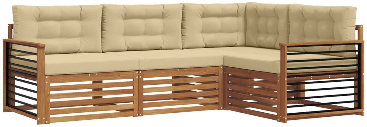 vidaXL Buiten - bank - set - 4 - st - 4-zits - Natuurlijk - en - Beige Natuurlijk en Beige