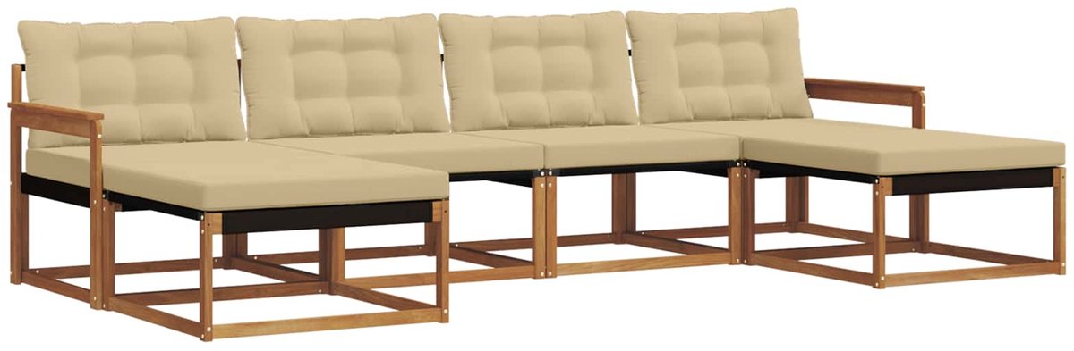 vidaXL Buiten - bank - set - 6 - st - 6-zits - Natuurlijk - en - Beige Natuurlijk en Beige