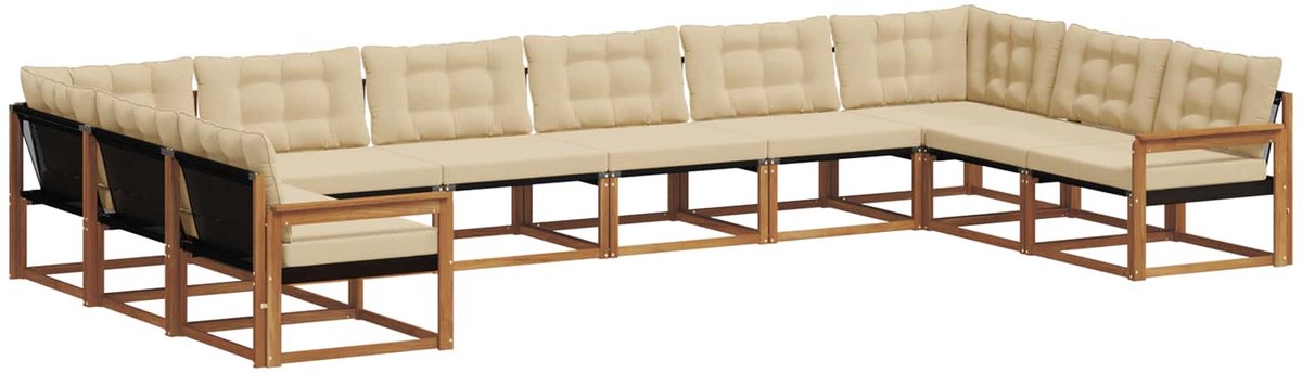 vidaXL Buiten - bank - set - 10 - st - 10-zits - Natuurlijk - en - Beige Natuurlijk en Beige