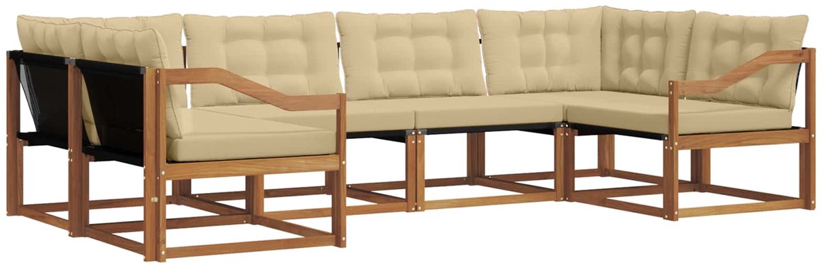 vidaXL Buiten - bank - set - 6 - st - 6-zits - Natuurlijk - en - Beige Natuurlijk en Beige