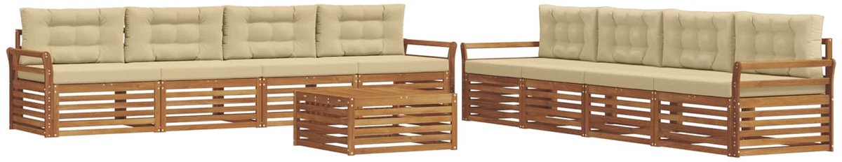 vidaXL Buiten - bank - set - 9 - st - 8-zits - Natuurlijk - en - Beige Natuurlijk en Beige