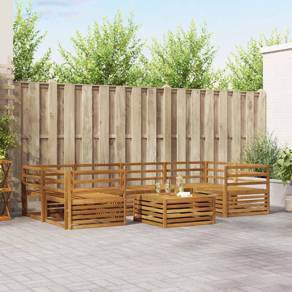 vidaXL Buiten - bank - set - 7 - st - 6-zits - Naturel - Massief - Acacia - Hout