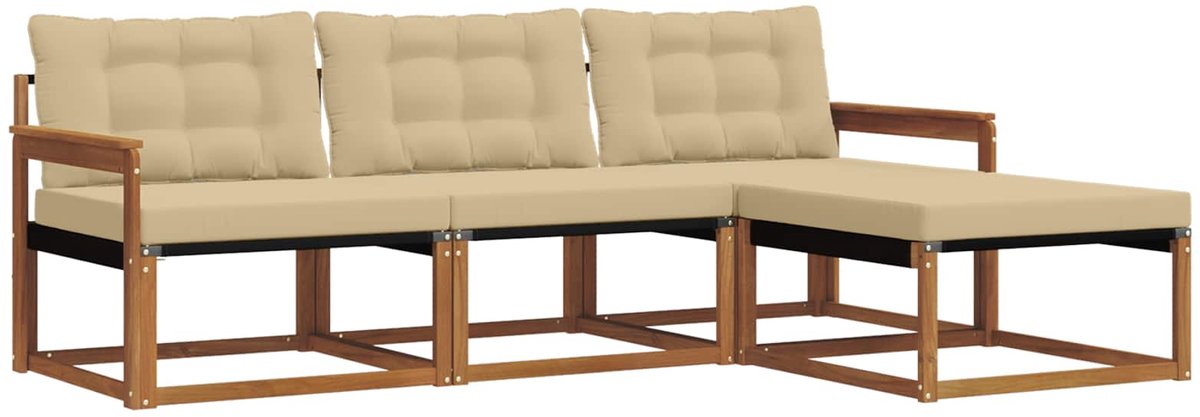 vidaXL Buiten - bank - set - 4 - st - 4-zits - Natuurlijk - en - Beige Natuurlijk en Beige