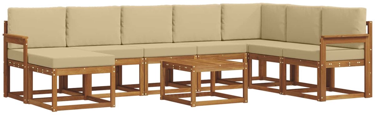 vidaXL Buiten - bank - set - 9 - st - 8-zits - Natuurlijk - en - Beige Natuurlijk en Beige