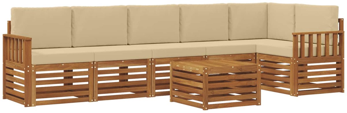 vidaXL Buiten - bank - set - 7 - st - 6-zits - Natuurlijk - en - Beige Natuurlijk en Beige