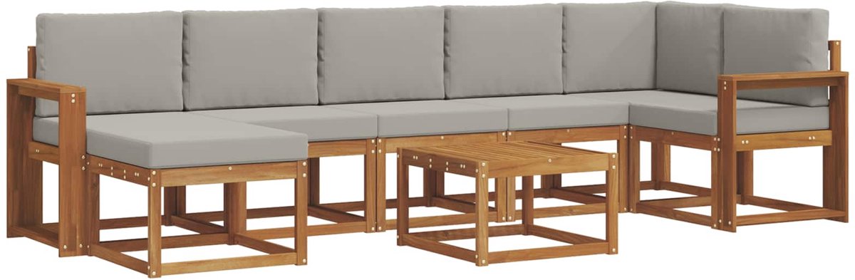 vidaXL Buiten - bank - set - 8 - st - 7-zits - Naturel - en - lichtgrijs Naturel en lichtgrijs