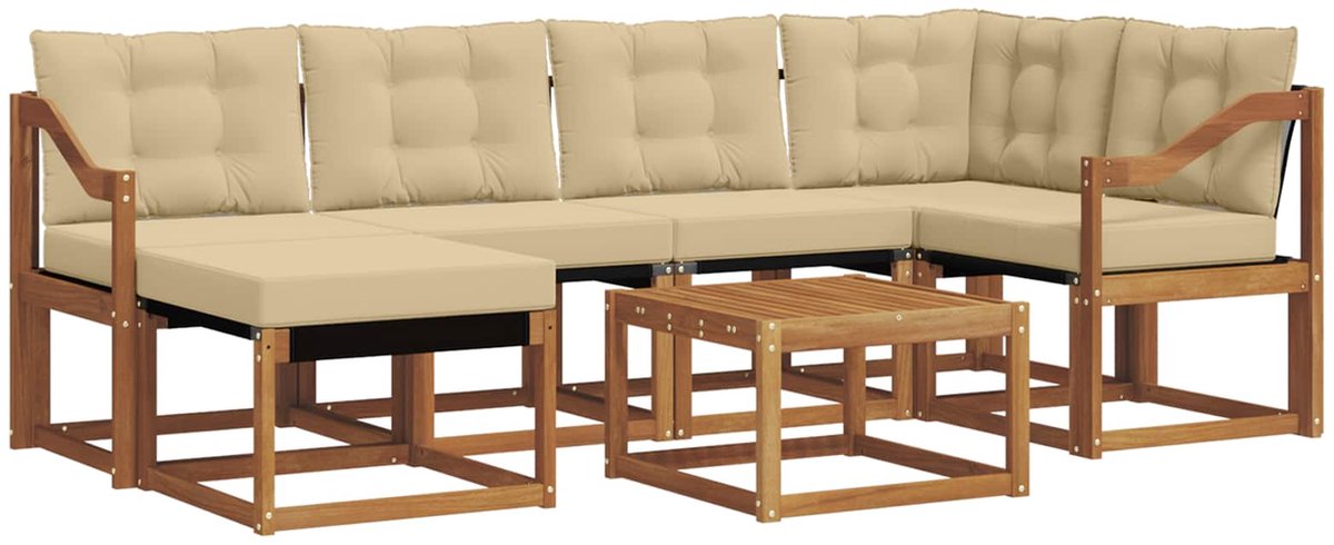 vidaXL Buiten - bank - set - 7 - st - 6-zits - Natuurlijk - en - Beige Natuurlijk en Beige