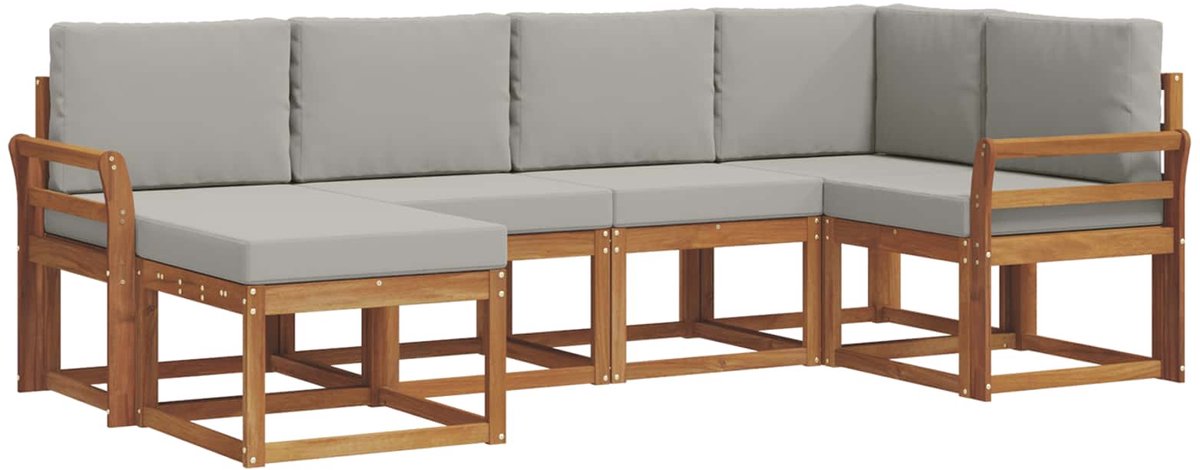 vidaXL Buiten - bank - set - 6 - st - 6-zits - Naturel - en - lichtgrijs Naturel en lichtgrijs
