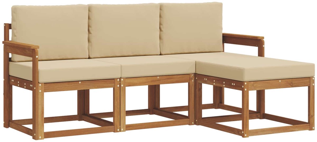 vidaXL Buiten - bank - set - 4 - st - 3-zits - Natuurlijk - en - Beige Natuurlijk en Beige