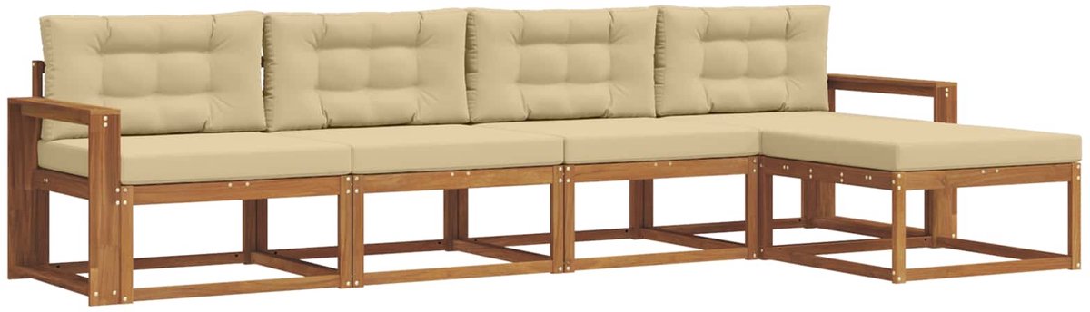vidaXL Buiten - bank - set - 5 - st - 5-zits - Natuurlijk - en - Beige Natuurlijk en Beige